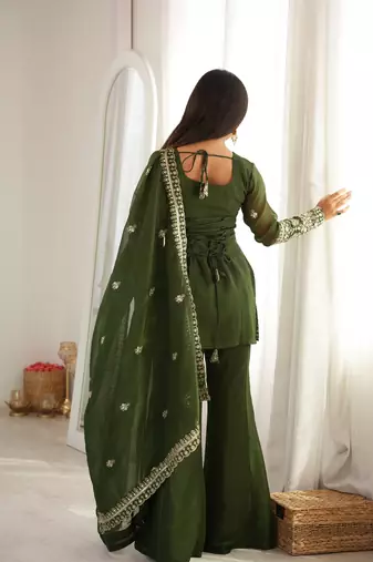 Women ethnic embroidered regular kurta with dupatta