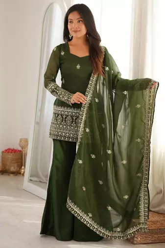 Women ethnic embroidered regular kurta with dupatta