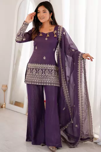 Women ethnic embroidered regular kurta with dupatta