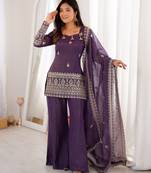 Women ethnic embroidered regular kurta with dupatta