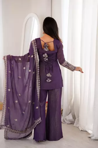 Women ethnic embroidered regular kurta with dupatta