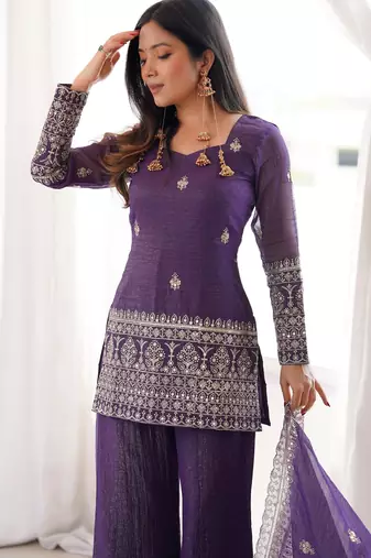 Women ethnic embroidered regular kurta with dupatta