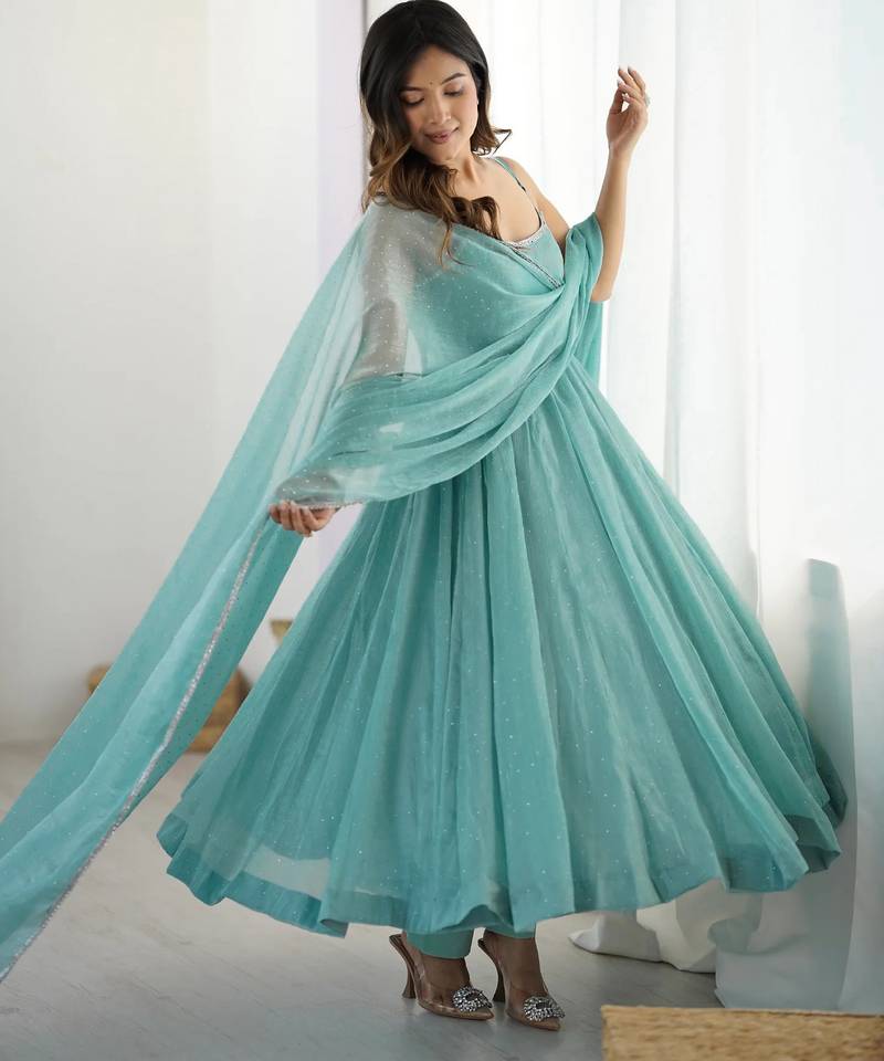 Designer anarkali suit ready to wear kurta pant dupatta for women