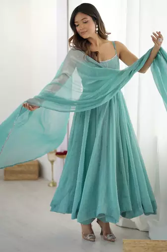 Designer anarkali suit ready to wear kurta pant dupatta for women