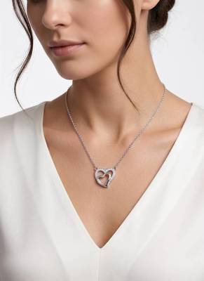 925 Sterling Silver Double Heart Interlocking Pendant Necklace Set for Women 1