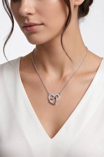 925 Sterling Silver Double Heart Interlocking Pendant Necklace Set for Women