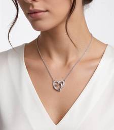 925 Sterling Silver Double Heart Interlocking Pendant Necklace Set for Women