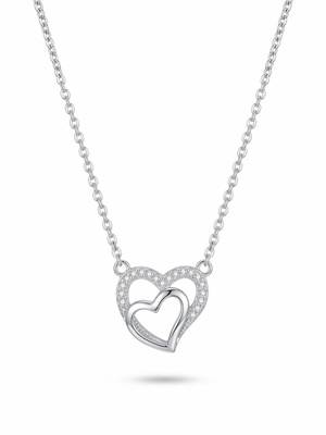 925 Sterling Silver Double Heart Interlocking Pendant Necklace Set for Women 2