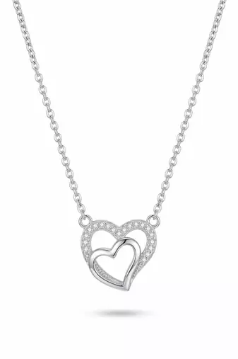 925 Sterling Silver Double Heart Interlocking Pendant Necklace Set for Women