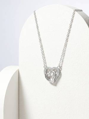 925 Sterling Silver Double Heart Interlocking Pendant Necklace Set for Women 3