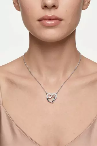 925 Sterling Silver Double Heart Interlocking Pendant Necklace Set for Women