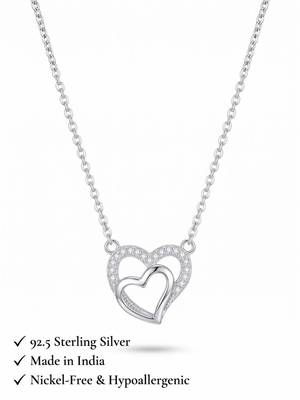 925 Sterling Silver Double Heart Interlocking Pendant Necklace Set for Women 5