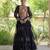 Black faux georgette bandhani print anarkali gown with kutchi patchwork | fully stitched navratri wear