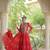 Red faux georgette bandhani print anarkali gown with kutchi patchwork | fully stitched navratri wear