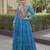 sky blue faux georgette bandhani print anarkali gown with kutchi patchwork | fully stitched navratri wear