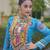 sky blue faux georgette bandhani print anarkali gown with kutchi patchwork | fully stitched navratri wear