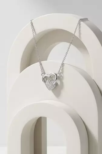 925 Sterling Silver Open Heart Pendant Necklace Set  for Women
