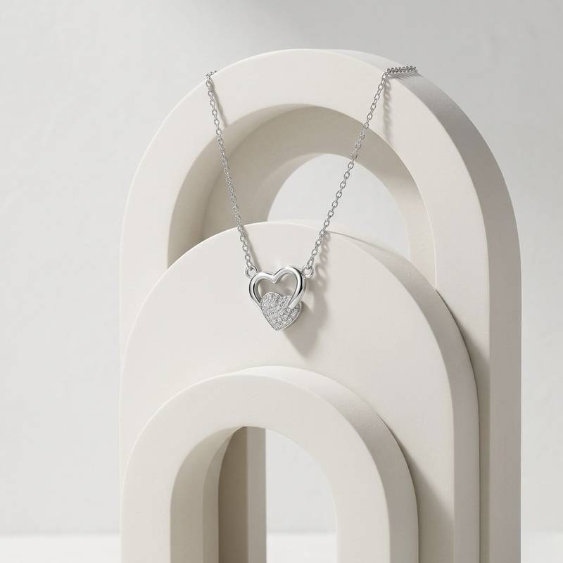 925 Sterling Silver Open Heart Pendant Necklace Set  for Women
