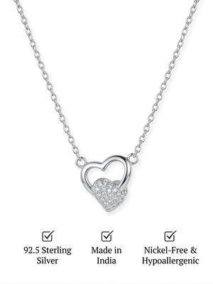 925 Sterling Silver Open Heart Pendant Necklace Set  for Women 4