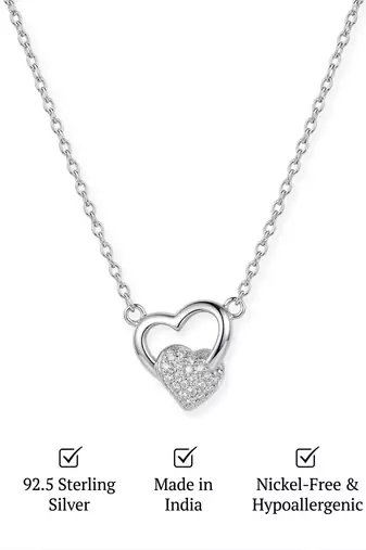 925 Sterling Silver Open Heart Pendant Necklace Set  for Women
