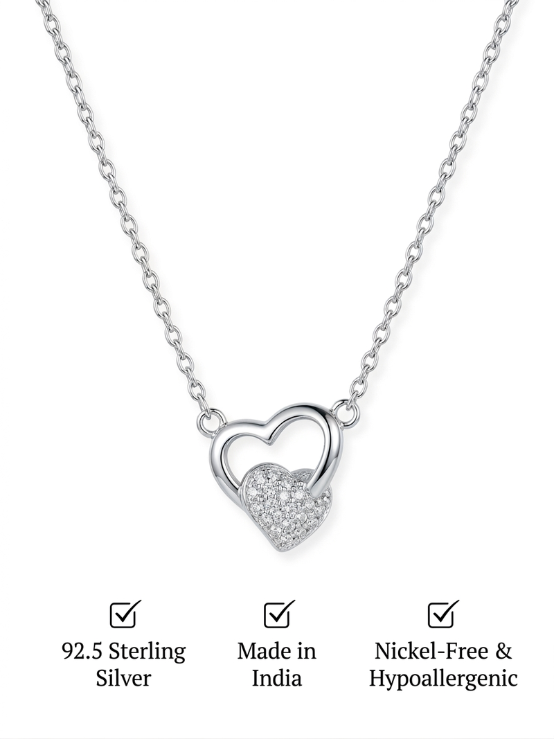 925 Sterling Silver Open Heart Pendant Necklace Set  for Women