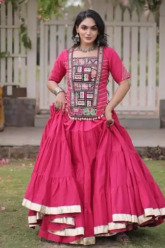 Women's cotton embroidered lehenga choli- - free size
