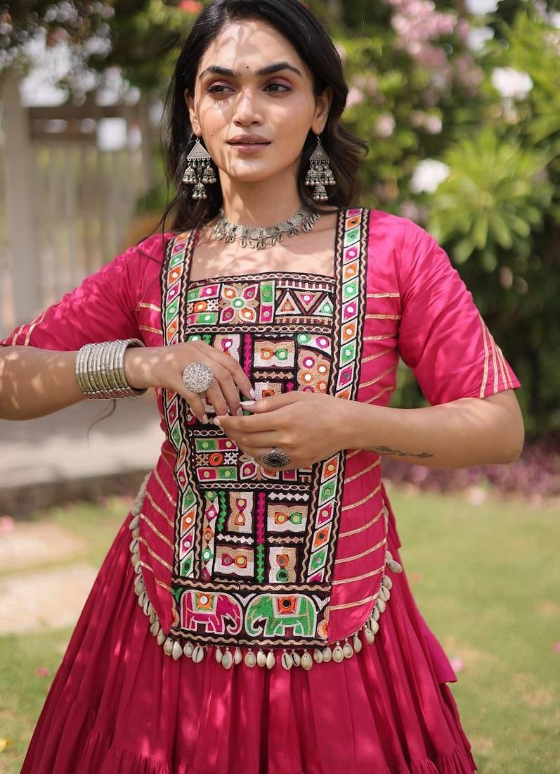 Women's cotton embroidered lehenga choli- - free size