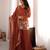 Rust crunchy silk embroidered kurta with bell bottom pants & dupatta set | fully stitched festive wear