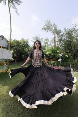 Women's Cora Cotton With Attractive Standard Frill stitching FULLY FLAIR LEHENGA - free size 2