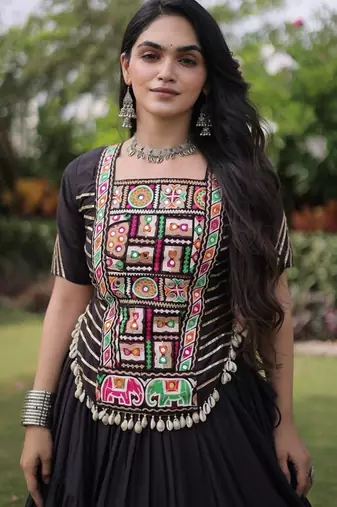 Women's Cora Cotton With Attractive Standard Frill stitching FULLY FLAIR LEHENGA - free size