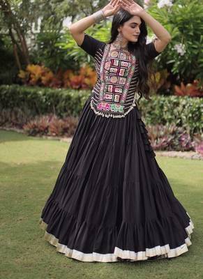 Women's Cora Cotton With Attractive Standard Frill stitching FULLY FLAIR LEHENGA - free size 1