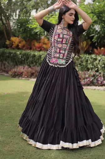Women's Cora Cotton With Attractive Standard Frill stitching FULLY FLAIR LEHENGA - free size