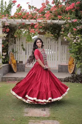 Women's Cora Cotton With Attractive Standard Frill stitching FULLY FLAIR LEHENGA - free size