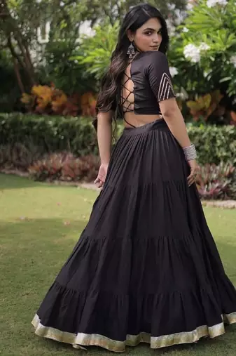 Women's Cora Cotton With Attractive Standard Frill stitching FULLY FLAIR LEHENGA - free size