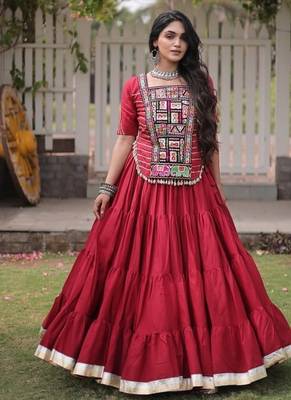Women's Cora Cotton With Attractive Standard Frill stitching FULLY FLAIR LEHENGA - free size 2