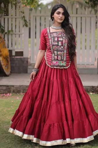 Women's Cora Cotton With Attractive Standard Frill stitching FULLY FLAIR LEHENGA - free size