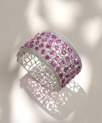 Ruby red stones diamond cut bracelet 1