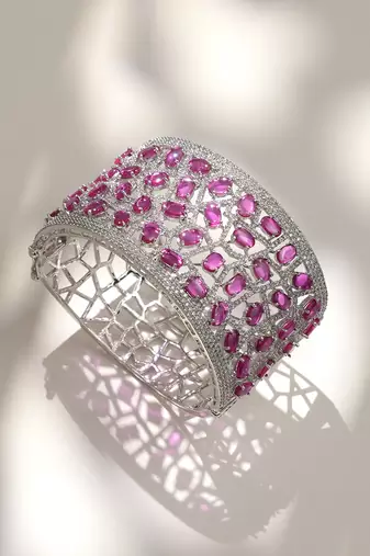 Ruby red stones diamond cut bracelet
