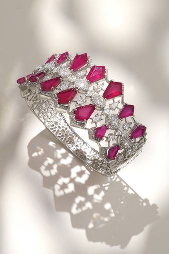 Ruby red stones diamond cut bracelet