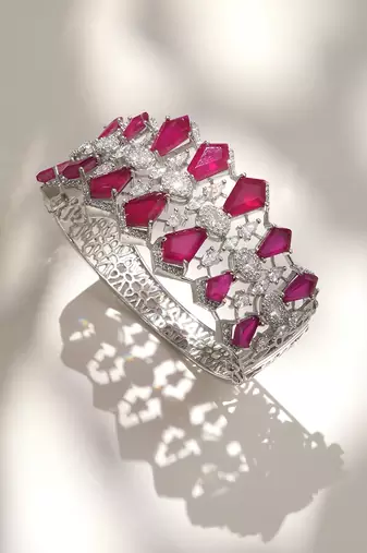 Ruby red stones diamond cut bracelet