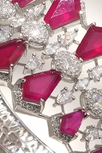 Ruby red stones diamond cut bracelet