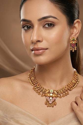 Gold plated multicolor choker necklace set