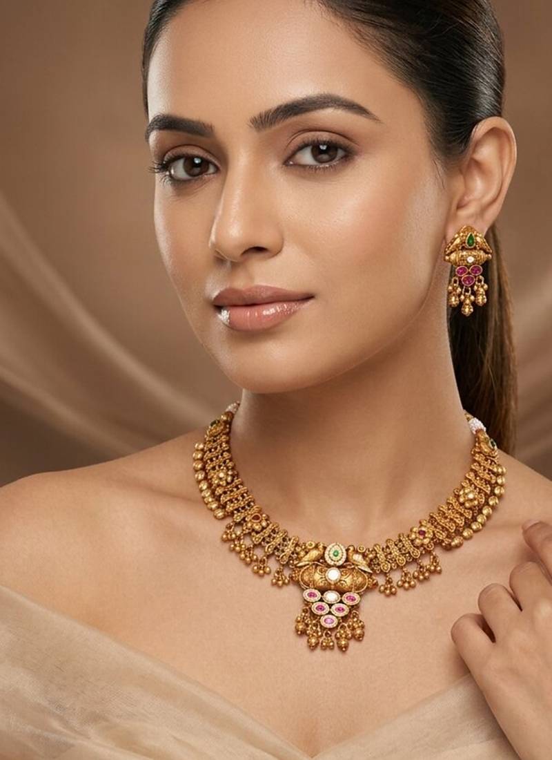 Gold plated multicolor choker necklace set