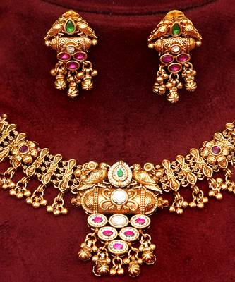 Gold plated multicolor choker necklace set 2