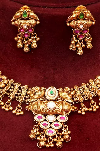 Gold plated multicolor choker necklace set