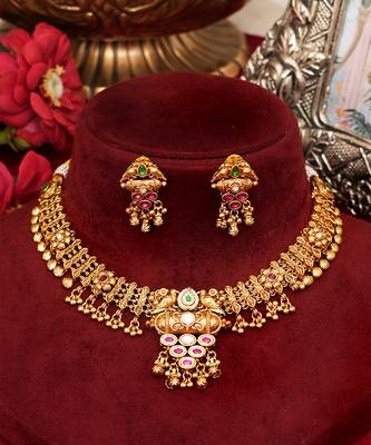 Gold plated multicolor choker necklace set 3