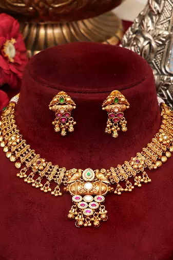 Gold plated multicolor choker necklace set