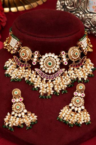 Gold plated multicolor heritage necklace set