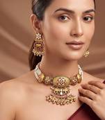 Gold plated multicolor ethnic choker necklace set