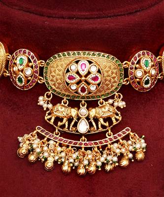 Gold plated multicolor ethnic choker necklace set 2